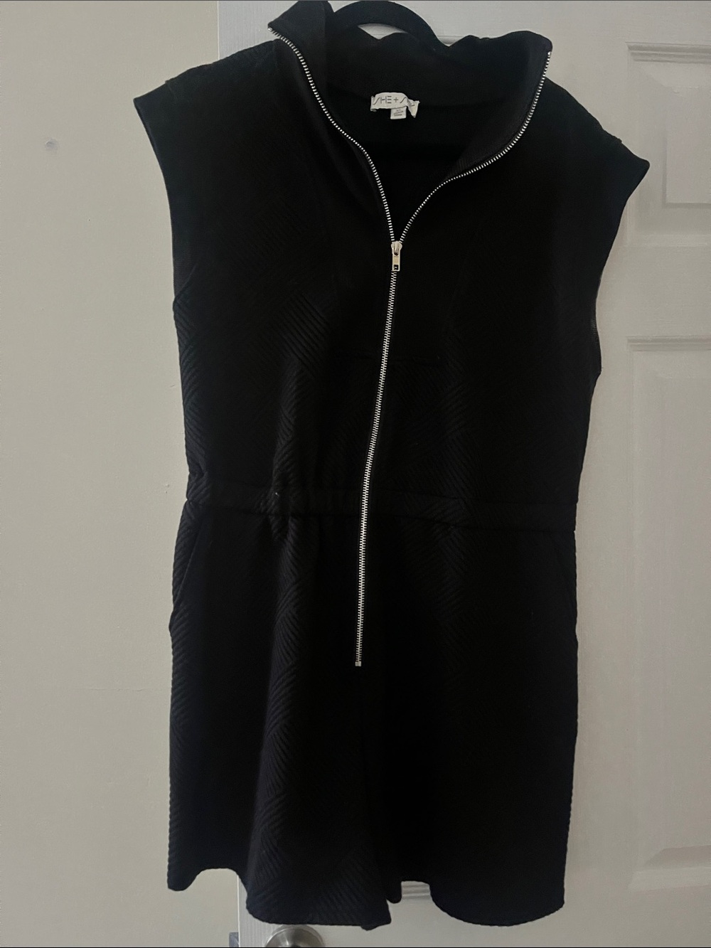 Sleeveless Black Zip-Front Knit Romper